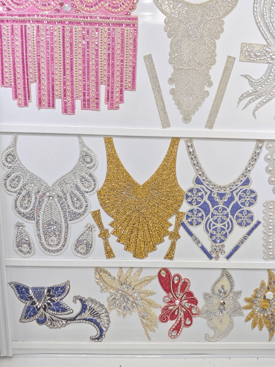 Premium rhinestone collar applique styles for necklines, abayas, dresses and high-end garment decoration